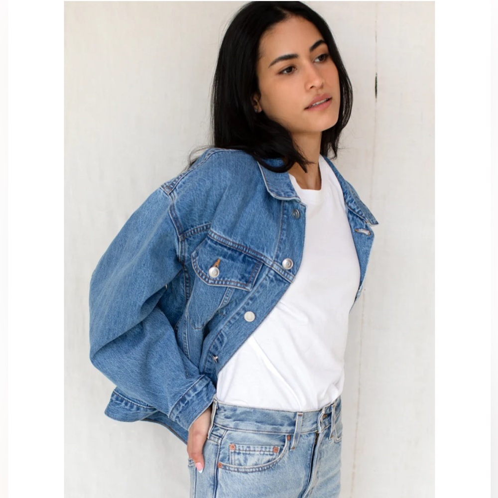 Emerson Fry Twin Doves Easy Boyfriend Denim Jacket Oversized Size XS - Picture 3 of 11